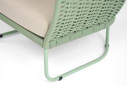 "Фиджи" кресло плетеное из роупа, каркас алюминий (RAL6021) глянец, роуп зеленый (4204) круглый tex/KT18-0024, 15 мм tex, ткань Mossle бежевая