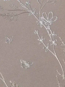 Обои Винил на флизелине 10 м, серебряные веточки на фактуре окрашенной ТАУП стены, прованс, флористика для спальни, гостиной