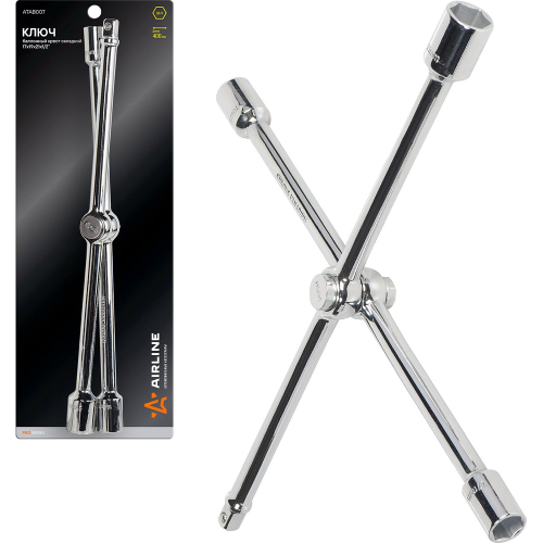 Баллонный ключ крестовой для автомобиля 17x19x21x1/2" 400 мм PRO складной с изменяющимся рычагом AIRLINE ATAB007