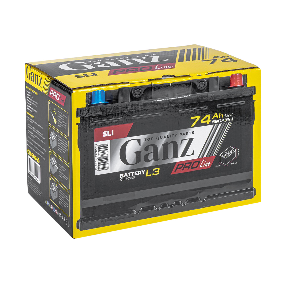 Аккумулятор GANZ PRO-Line DIN 74 А/ч обратный R+ 276x175x190 L3 EN 690 А
