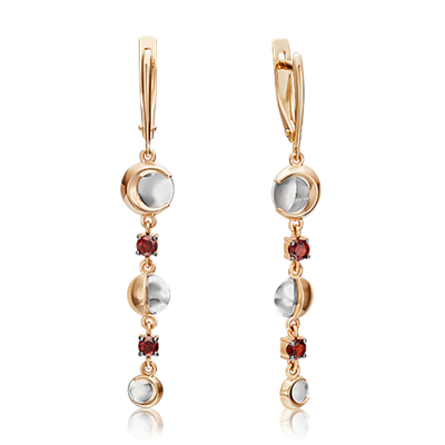 Серьги «Импульс» с английским замком из комбинированного золота с гранатами