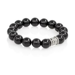 Браслет Защита из природного мориона с руной Альгиз из мельхиора