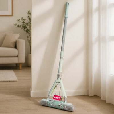 Швабра для пола с отжимом "Easy" с насадкой ПВА 27см и телескопическим черенком 94-132см, YORK