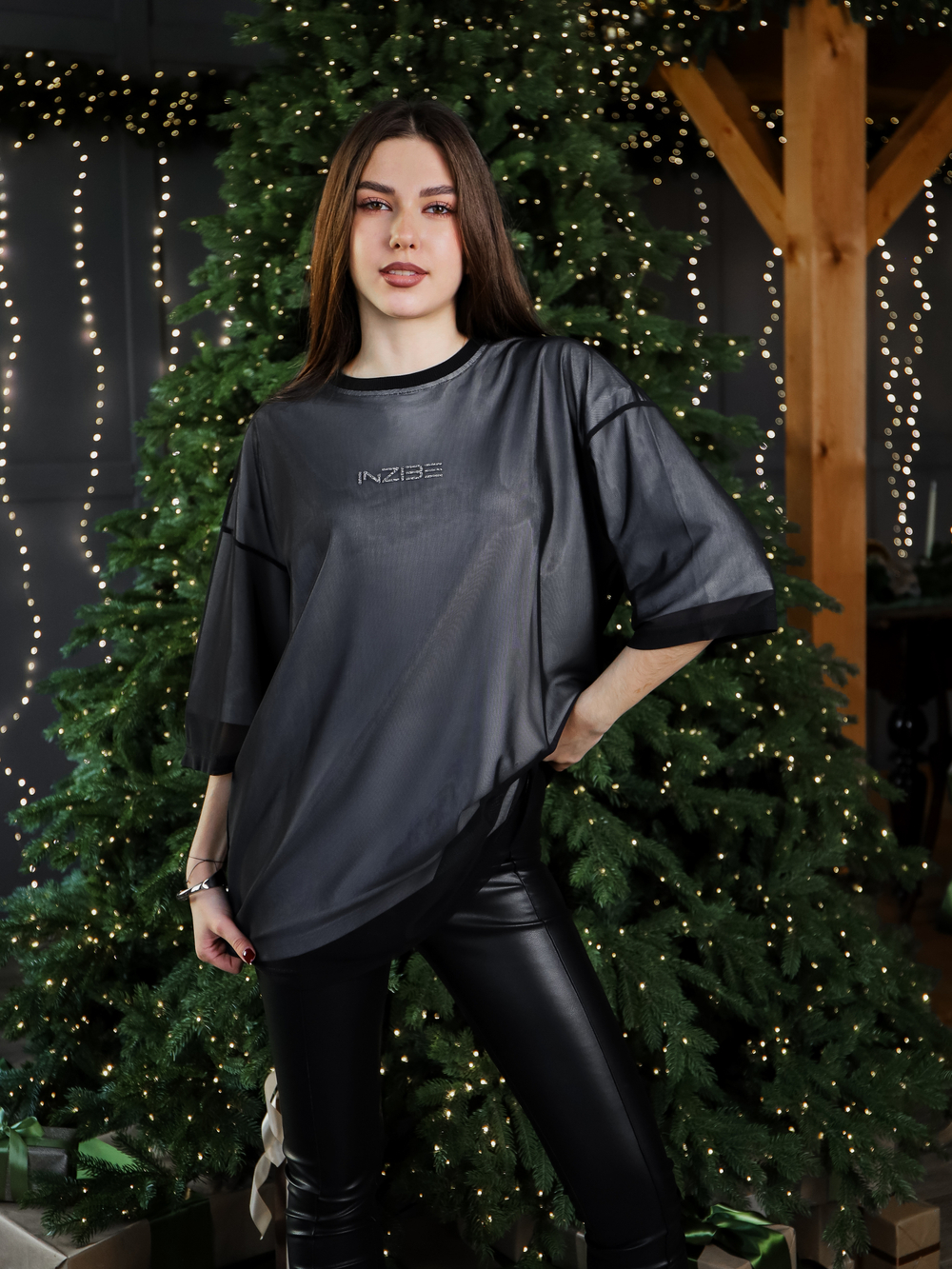 Футболка с сеткой оверсайз, белая