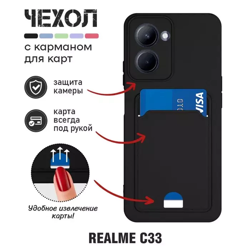 Силиконовый чехол с отделением для карты для Realme C33 black DF