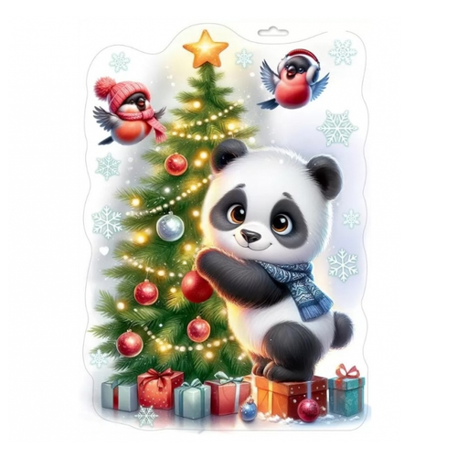 Наклейки новогодние "Зверята" 34х24