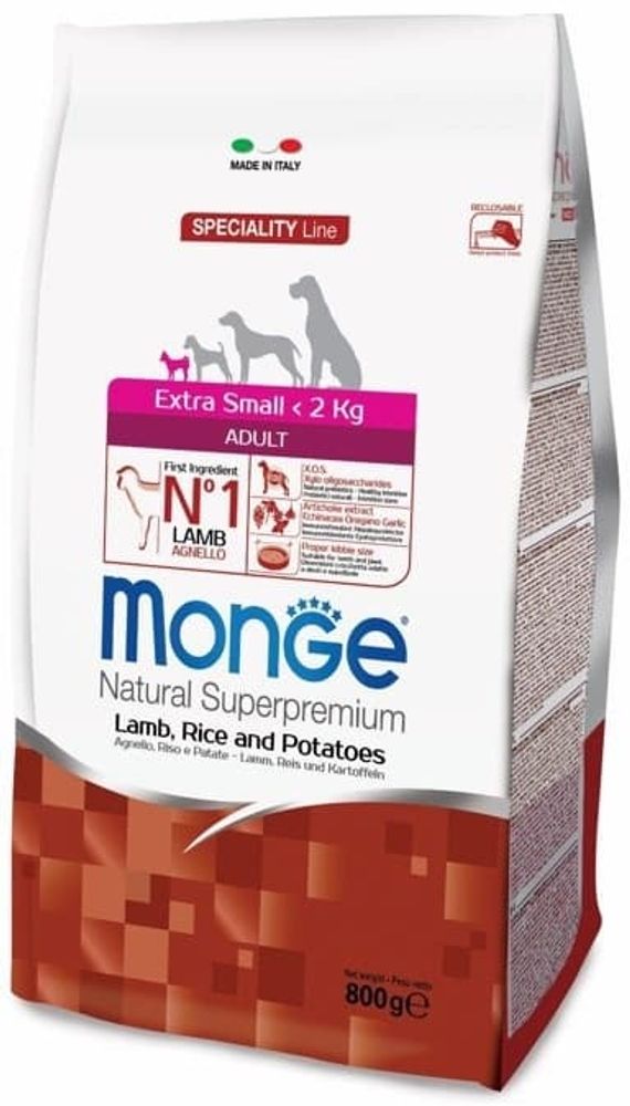 Monge Dog 800г Speciality Extra Small корм для взр. собак мини пород ягненок с рисом и картофелем