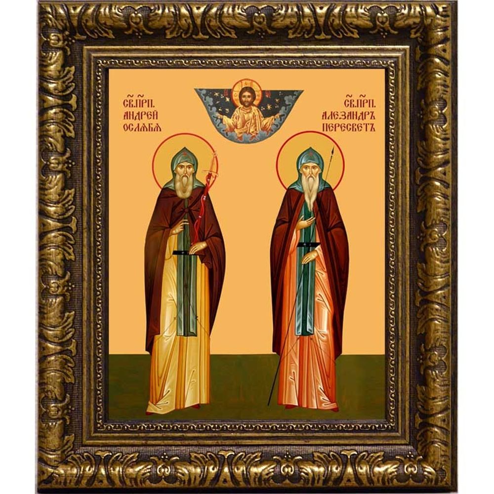 Александр Пересвет и Андрей Ослябя, преподобные схимонахи. Икона на холсте.