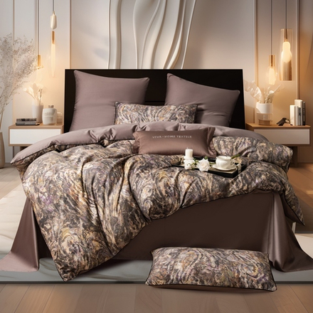 Комплект постельного белья на резинке Сатин Премиум «Лиственный шёпот»