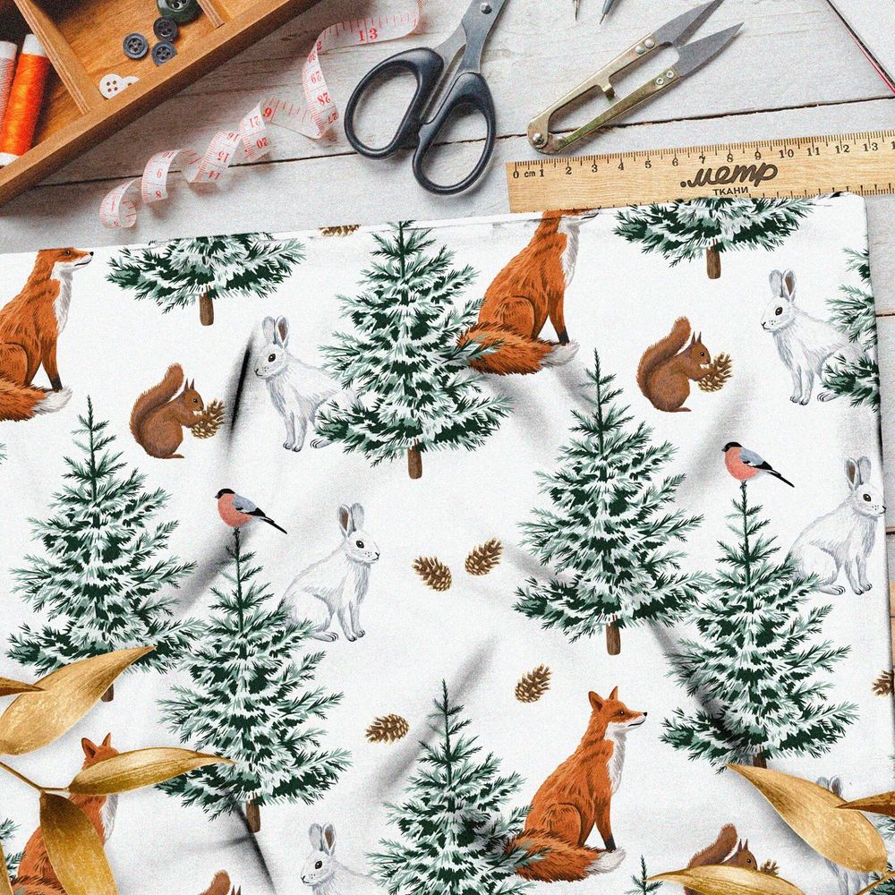 Ткань оксфорд 210 лисы в елках