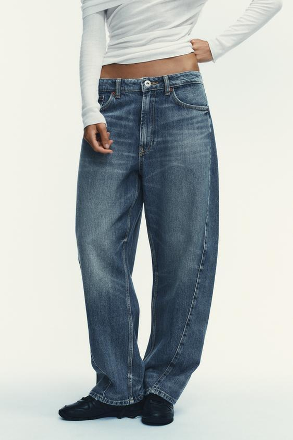 ZARA ДЖИНСЫ TRF BAGGY BALLOON СО СРЕДНЕЙ ПОСАДКОЙ, СИНИЙ