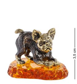 Народные промыслы AM-1302 Фигурка «Французский Бульдог» (латунь, янтарь)