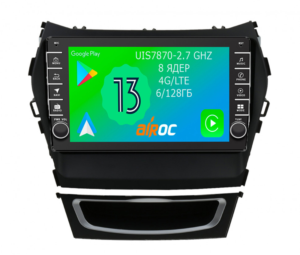 Магнитола для Hyundai Santa Fe 2012-2018 (любая комплектация) - Airoc AB-2019 (кнопки и крутилки), Android 13, TS20, 6/128Гб, SIM-слот, CarPlay