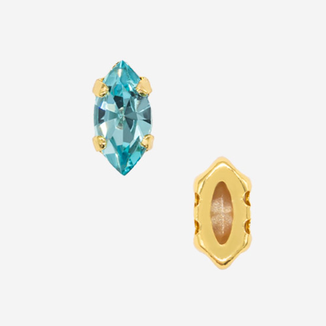 Кристалл Маркиз (Marquise Fancy Stone) в цапах, оттенок "Indicolite", 6*3мм, позолота