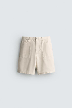 ZARA ШОРТЫ STRAIGHT FIT С КАРМАНАМИ, БЕЛЫЙ