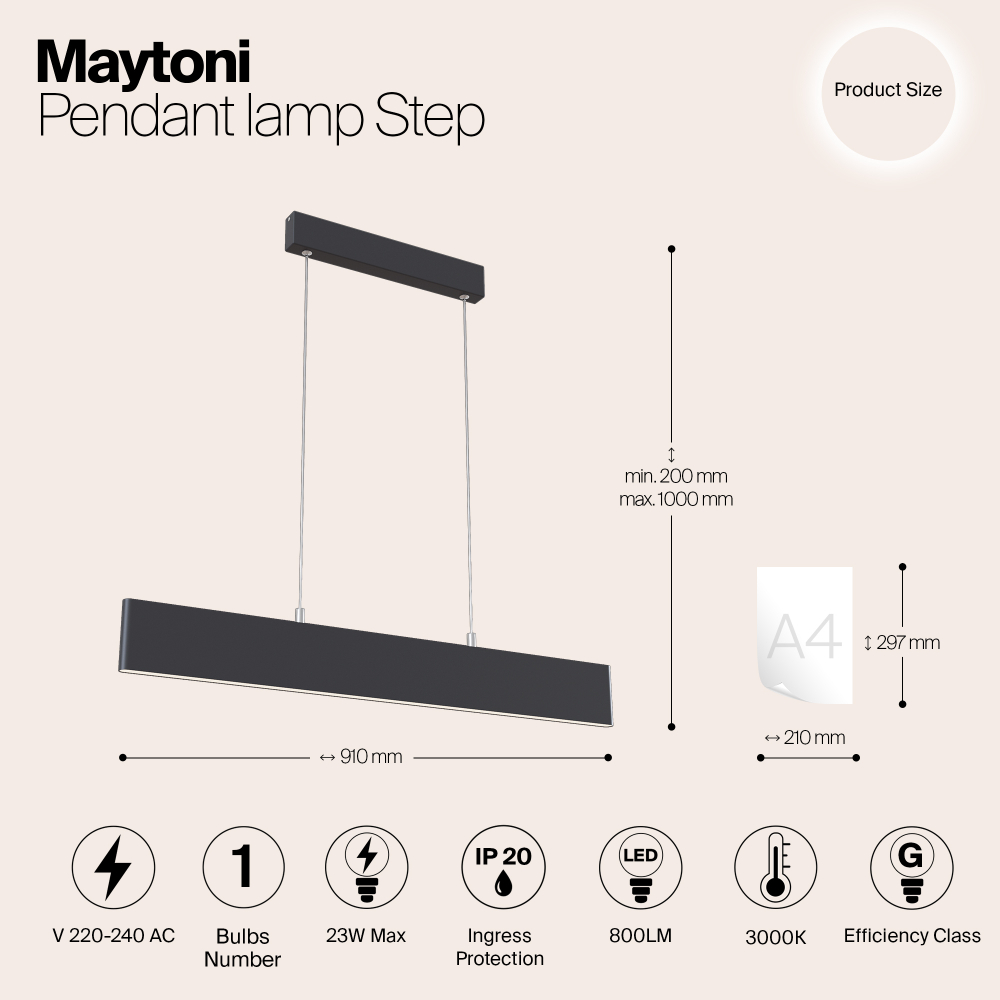 Подвесной светодиодный светильник Maytoni Step P010PL-L23B черный