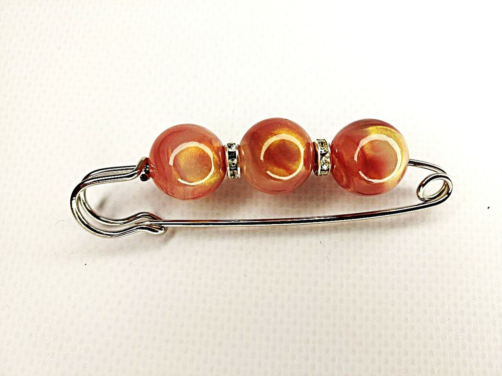 Булавка брошь "Сердоликовые камешки" для кардигана,пальто, шарфа, платка, костюмов, одежды. Цвет сердоликовый