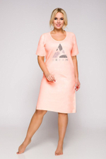 Женская хлопковая сорочка Bella с коротким рукавом (Размер: XXXL) (Цвет: персиковый)