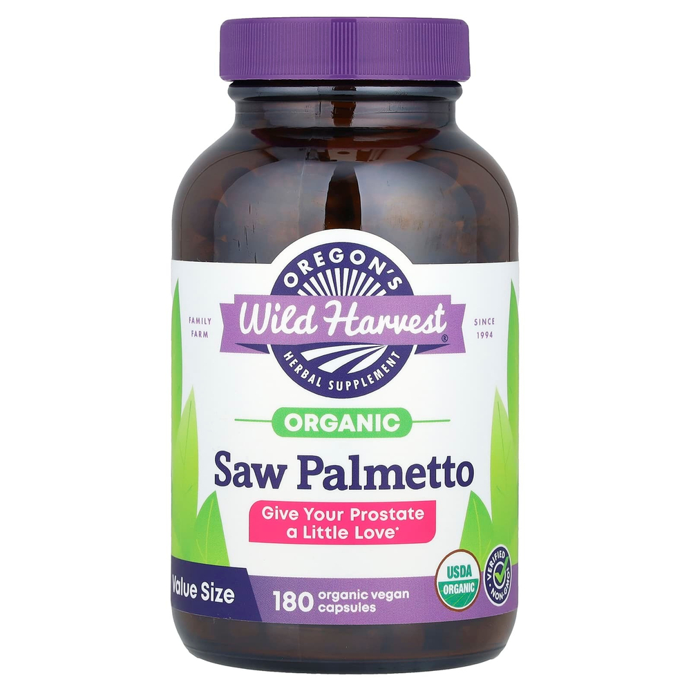 Oregon's Wild Harvest, Saw Palmetto, 180 органических веганских капсул (585 мг в каждой капсуле)