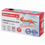 Степлер №24/6, 26/6 BRAUBERG "JET PRO", до 25 листов, эргономичный, ассорти.