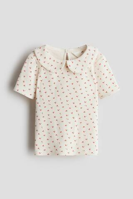 H&M Футболка в рубчик с принтом, белый