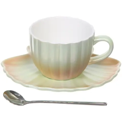 Чайная пара «Ракушка» (кружка 230мл, блюдце, ложка) зеленый