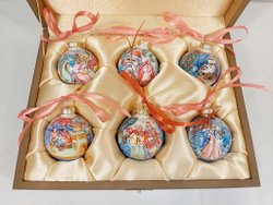 Набор елочных шаров  с ручной росписью Палех  "Сказки" №13