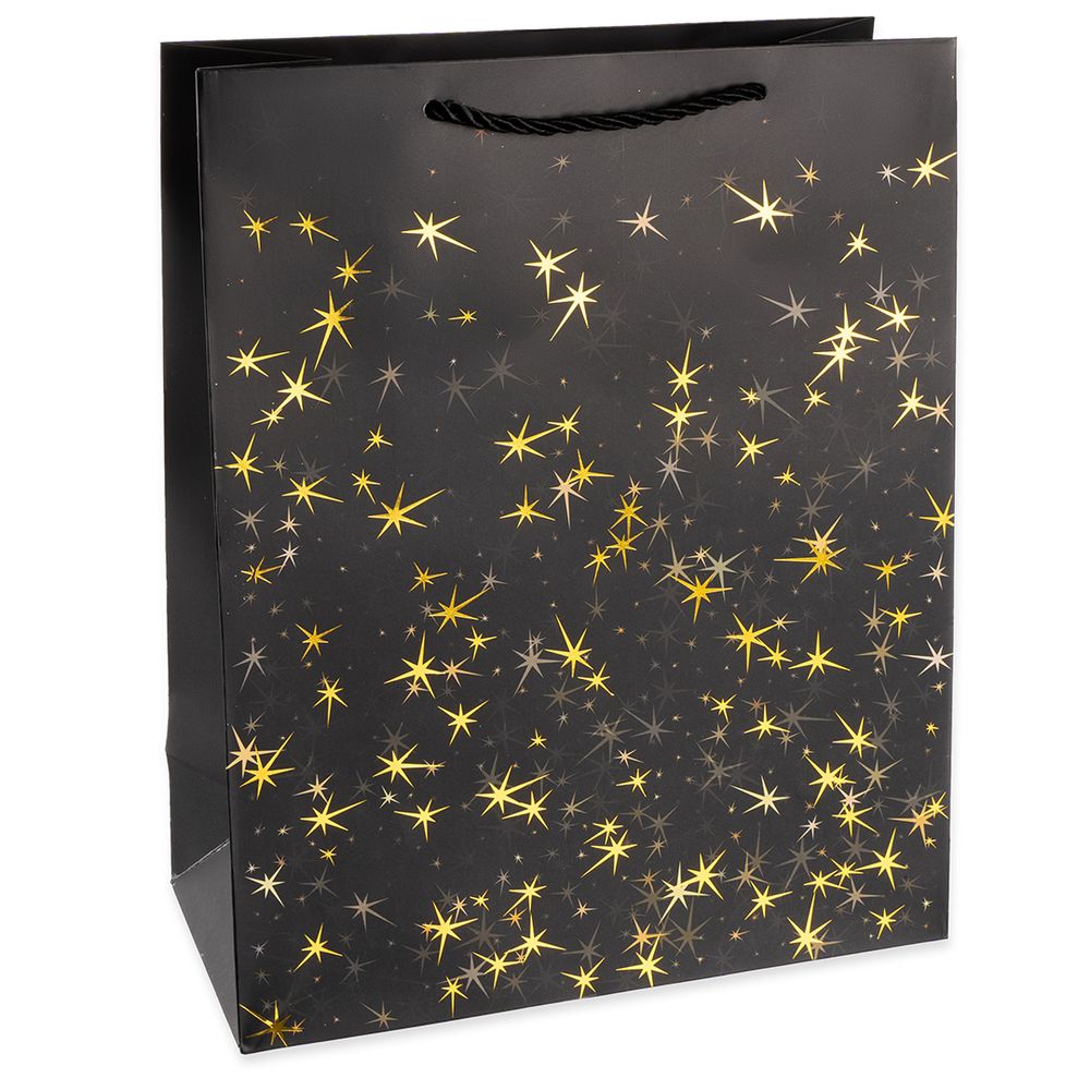 Пакет подарочный, Тысячи созвездий, Дизайн №3, Черный/Золото, Металлик, 23*18*10 см, 1 шт.  Изображение2