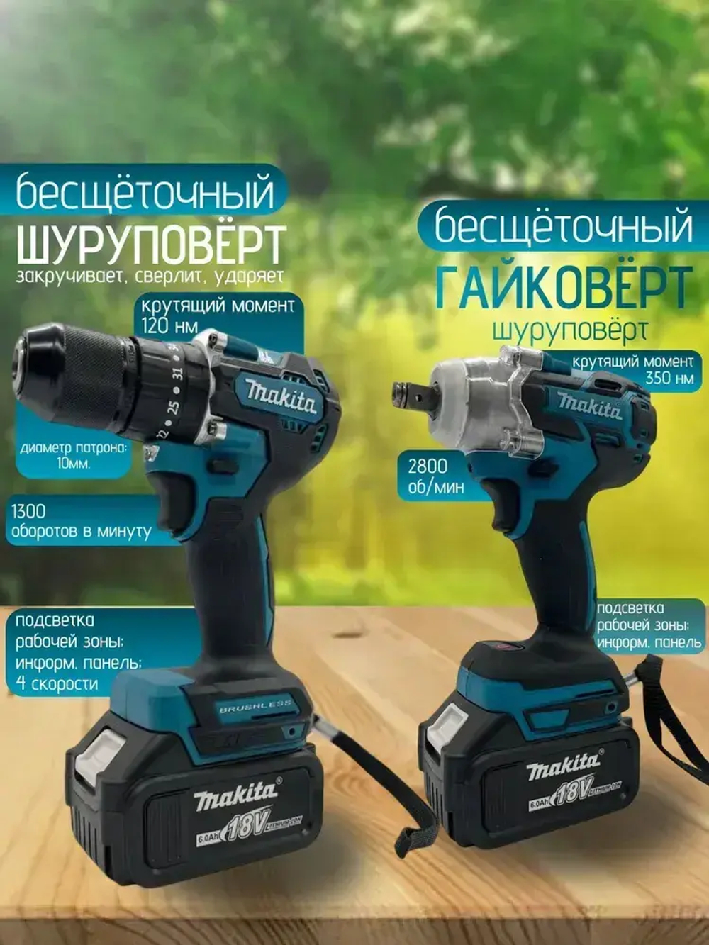 Набор аккумуляторных инструментов Макита 9 в 1, 36 V