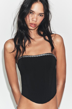 ZARA ЭЛАСТИЧНЫЙ ТОП-КОРСЕТ СО СТРАЗАМИ, ЧЕРНЫЙ