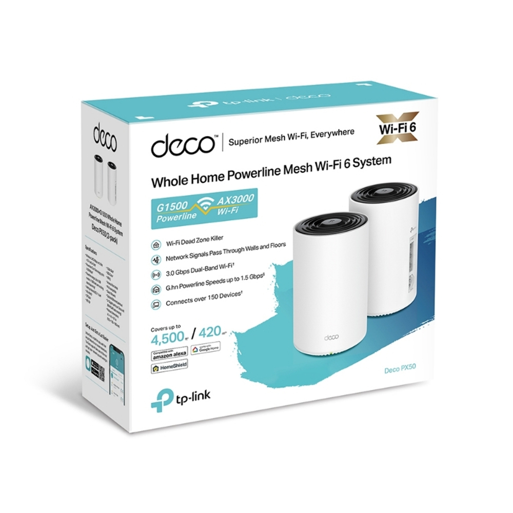 TP-Link Deco PX50 (2-pack) AX3000 Домашняя Mesh-система Wi-Fi 6 с поддержкой Powerline G1500