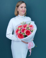 Букет из ромашки и розы пионовидной Пинк Экспрешн(00481)