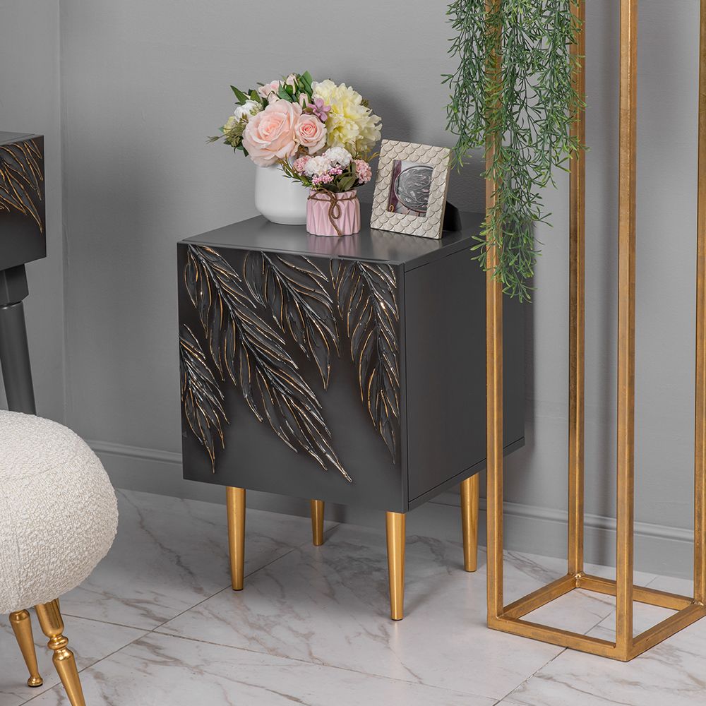 Тумба прикроватная Тропик Стайл Серый Голд левая