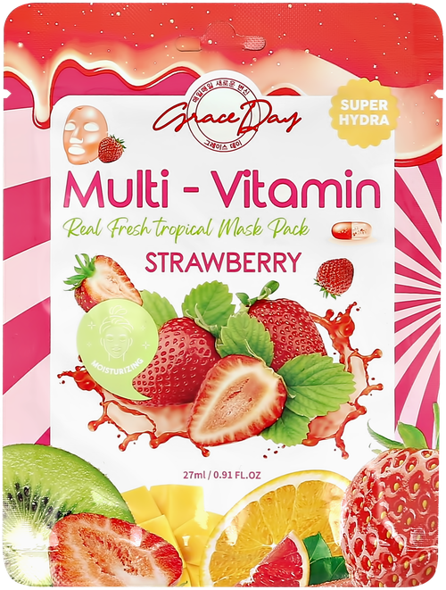 Маска тканевая для лица Grace Day Multi-vitamin Strawberry Mask Pack с поливитаминами и экстрактом клубники 27 мл