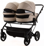 Детская коляска для двойни Adamex Leo Duo Deluxe 2 в 1 DUO-SA7 (СВ.БЕЖЕВАЯ КОЖА)