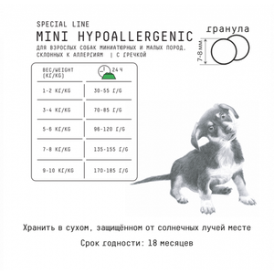 Сухой полнорационный корм AJO Dog Mini Hypoallergenic с гречкой для взрослых собак миниатюрных и малых пород, склонных к аллергиям