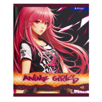 Тетрадь 48л., А5, клетка, Alingar "Anime girls", скрепка, мелованный картон (стандарт), выб УФ лак, блок офсет, 4 дизайна в пленке т/у