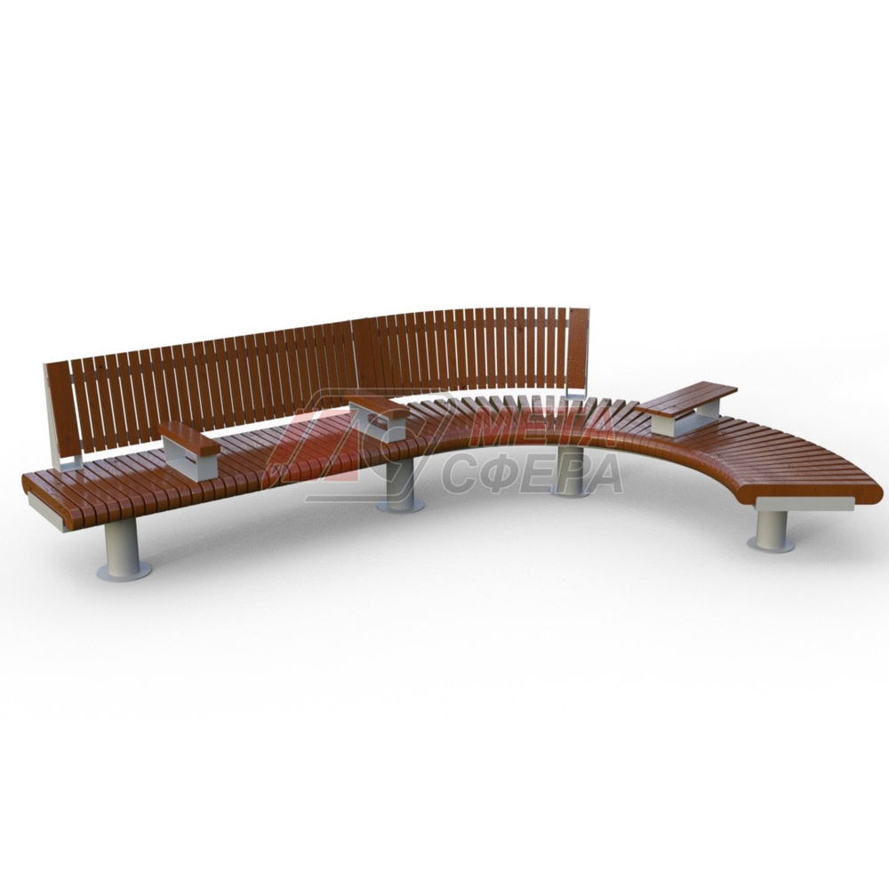 Скамейка Rail Road 01 Long с поворотом и подлокотниками