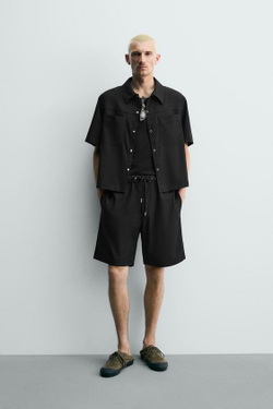 ZARA ТЕХНИЧЕСКИЕ ШОРТЫ RELAXED FIT, ЧЕРНЫЙ