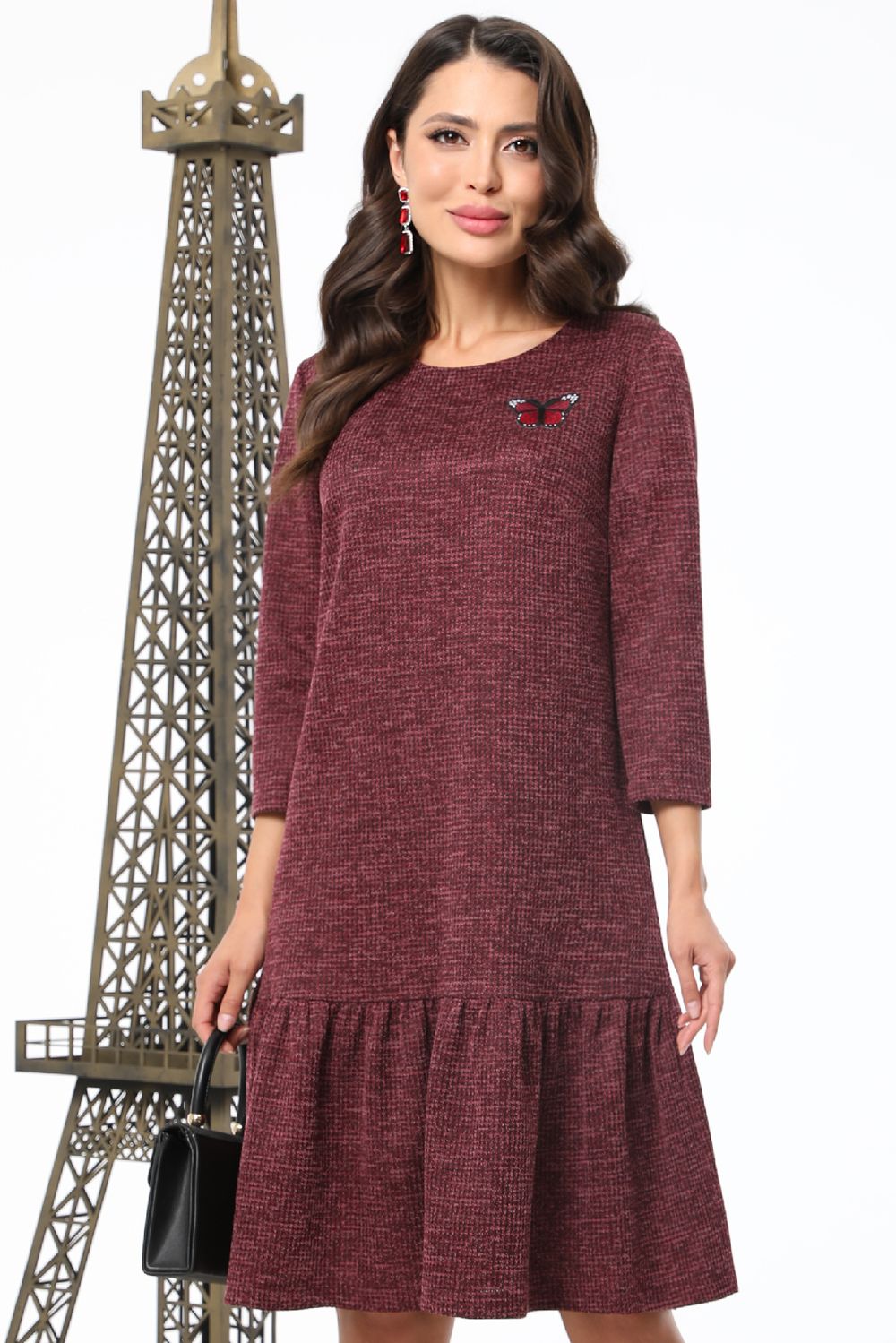Платье бордовое трикотажное с воланом DStrend (Акция)