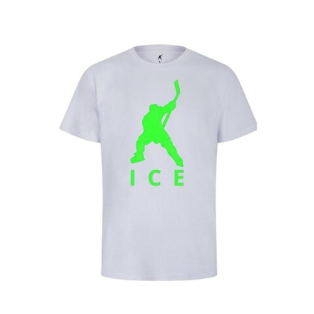 Футболка с салатовым средним хоккеистом гель и надписью под ним ICE