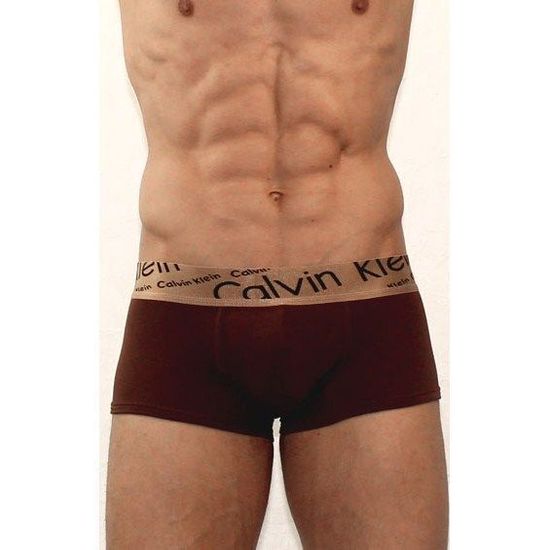 Мужские трусы боксеры коричневые с косой резинкой черные буквы Calvin Klein Bronze Boxer Italics Brown