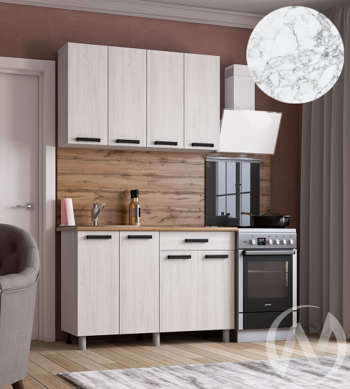Кухня Элиана 1.2м (корпус белый/ясень анкор светлый) 26мм мрамор итальянский
