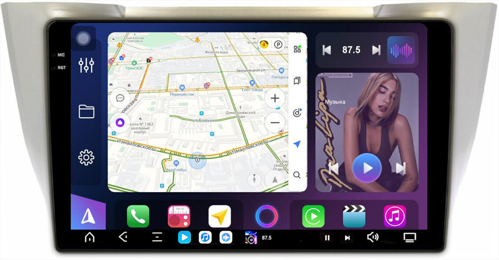 Магнитола для Toyota Harrier 2 XU30 2003-2013 Lexus RX U30 2003-2009 (монохром, рамка вниз) - FarCar GX10-9665 монитор 10.36" 2K QLED на Android 14, TS20, 6+128Гб, CarPlay, 4G SIM-слот