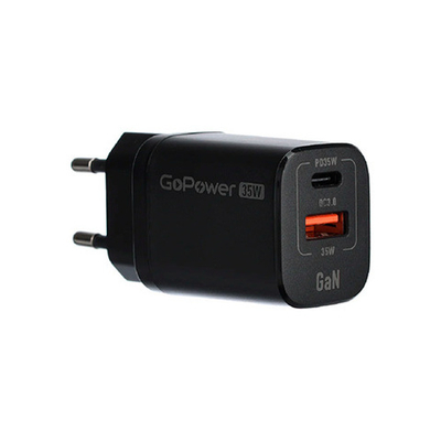 Сетевое зарядное устройство GoPower GPQC09 1USB+1Type-C 35W QC3.0 GAN черный