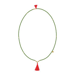 подвеска из зеленого агата с красными кистями