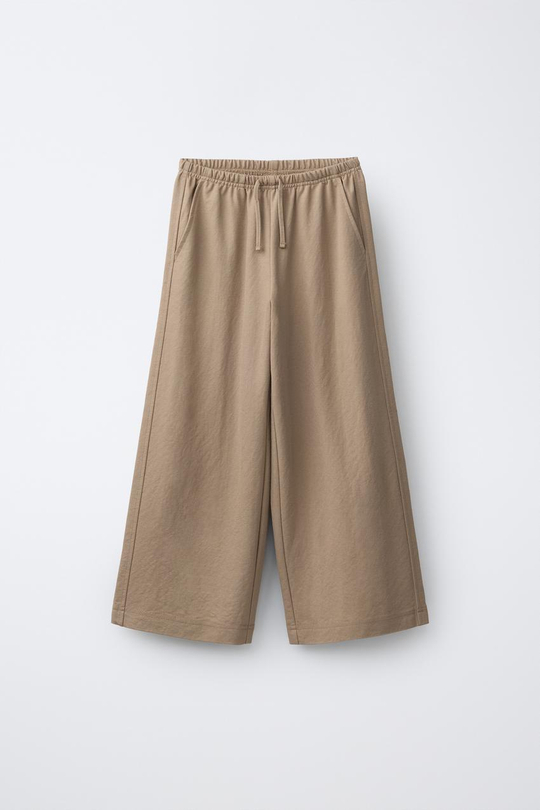 ZARA БРЮКИ WIDE LEG СВОБОДНОГО КРОЯ, СВЕТЛЫЙ ЖЕЛТО-КОРИЧНЕВЫЙ