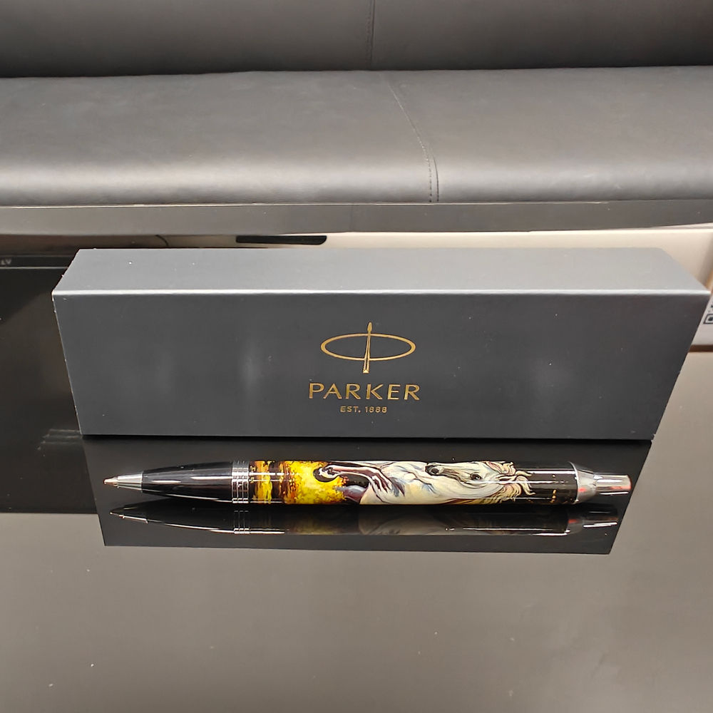 Коллекционная ручка Parker шариковая "Белая лошадь" с ручной росписью Палех в коробке