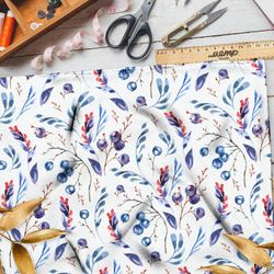 Ткань муслин листья с голубикой