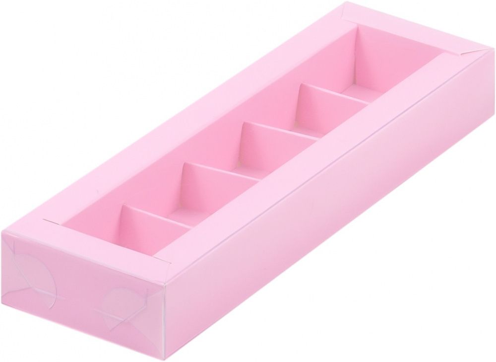 Коробка для конфет с пластиковой крышкой 235*70*30 мм (5) (розовая)